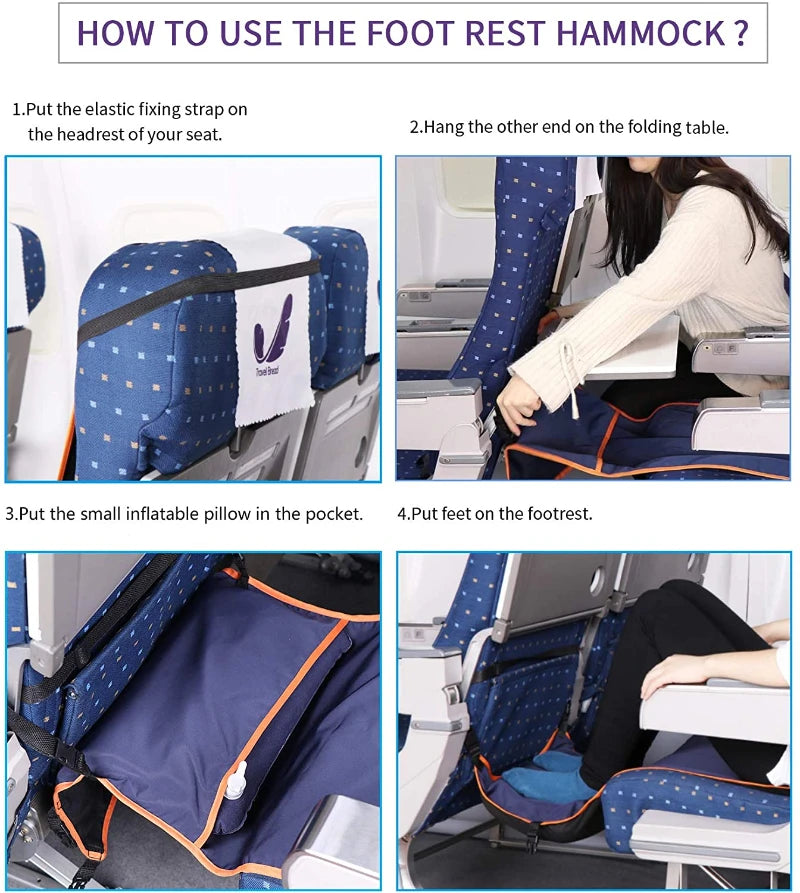 Adjustable Footrest Hammock with Inflatable Pillow Seat Cover for Planes Trains Buses Swing Chair Outdoor Chair Travel
