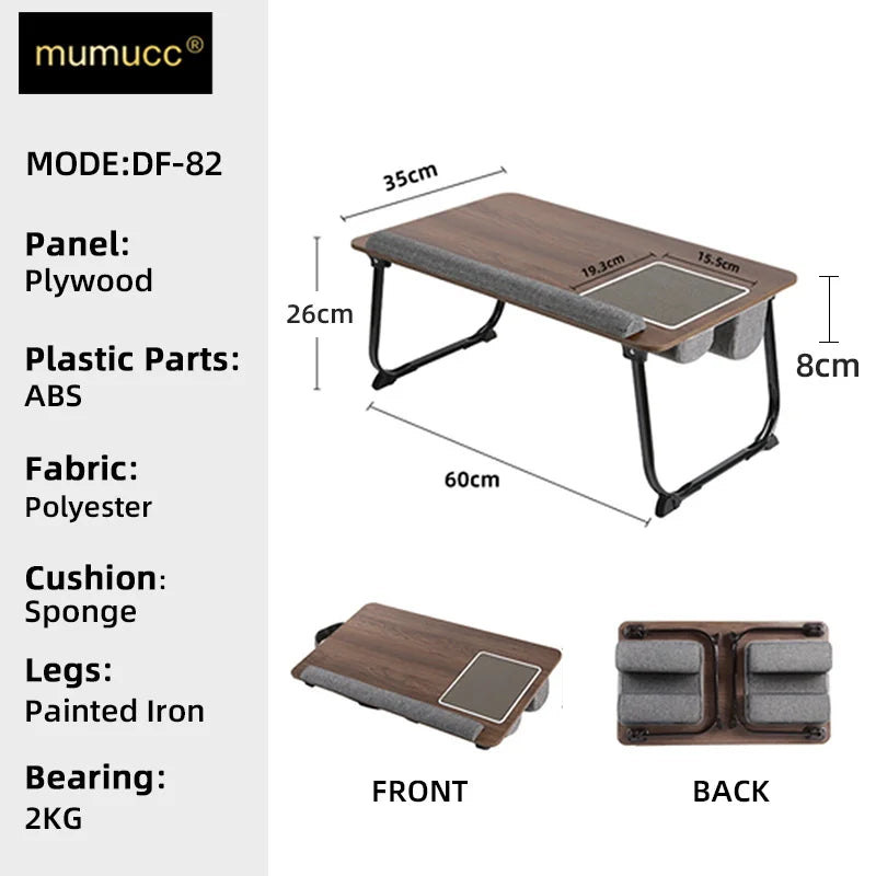 MUMUCC Portable Bed Table For Laptop Folding With Foldable Cushion,Handle,Slot And Mouse Pad, Wooden Gaming Desk