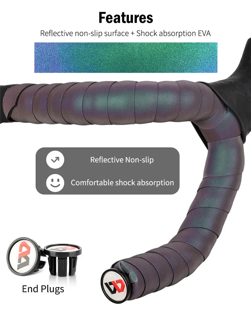 WEST BIKING Bicycle Handlebar Strap Reflective Discolor Bike Handlebar Tape Anti-slip Shock-absorption Handle Strap Cycling Part