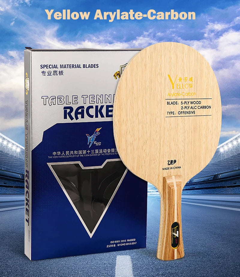 Original 729 Friendship Yellow ALC Table Tennis Blade 5 Wood 2 Arylate Carbon Professional Ping Pong Blade Blue ALC Offensive