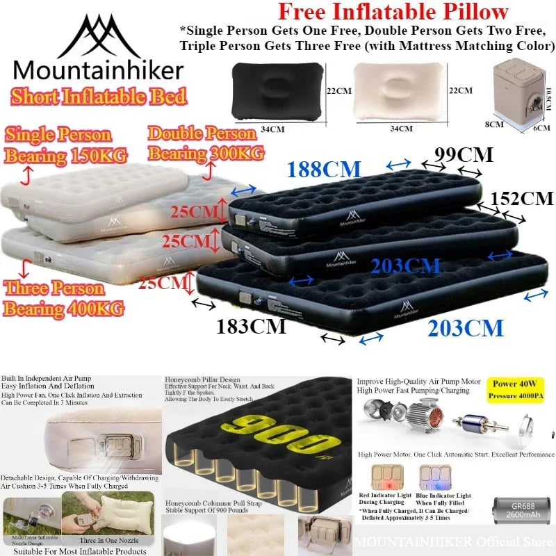 MOUNTAINHIKER Outdoor Inflatable Seating Mat Interior Air Mattress Mats Luxury Built-in Pump Thicken PVC Sleeping Bed Furniture