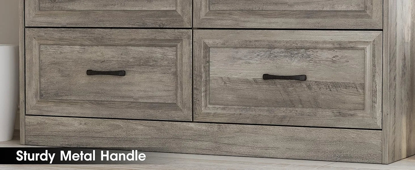 Dresser for Bedroom, 6 Drawer Wide Dresser Organizer with Charging Station, Dresser for Hallway, Wood Dresser with Metal Handles