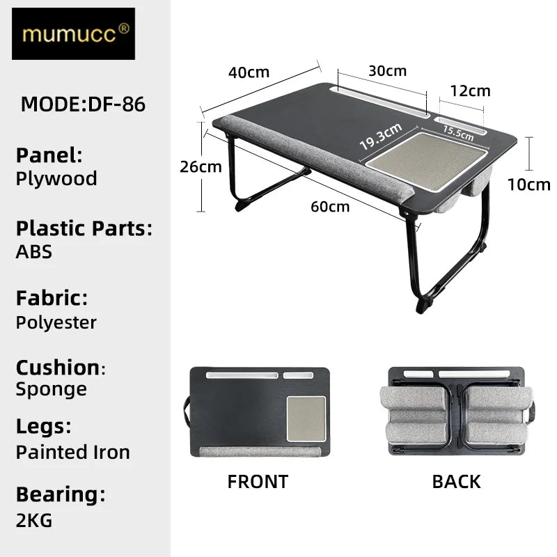 MUMUCC Portable Bed Table For Laptop Folding With Foldable Cushion,Handle,Slot And Mouse Pad, Wooden Gaming Desk