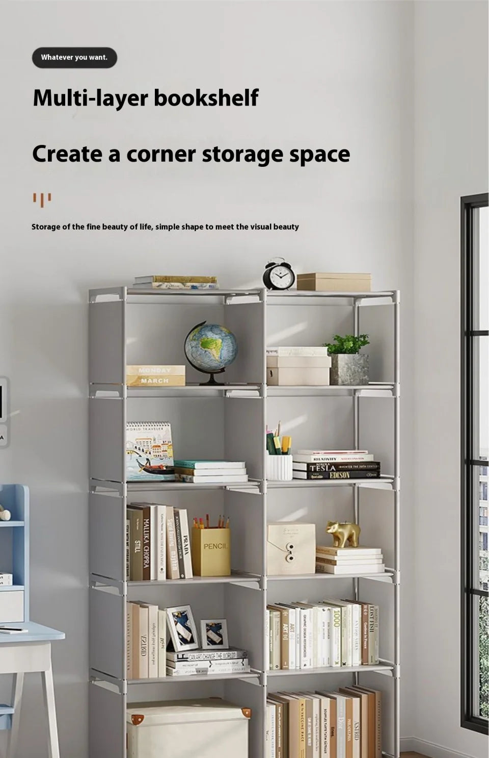 Multi-layer Simple Assembled Bookshelf Easy To Assemble Closet Storage Cabinet Portable Children's Sundries Shelf Save Space