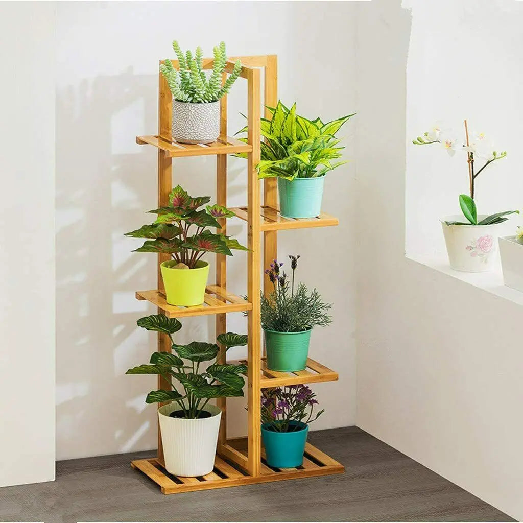 Bamboo 5 / 6 Tier Plant Stand Rack Multiple Flower Pot Holder Shelf Indoor Outdoor Planter Display Shelving Unit for Patio