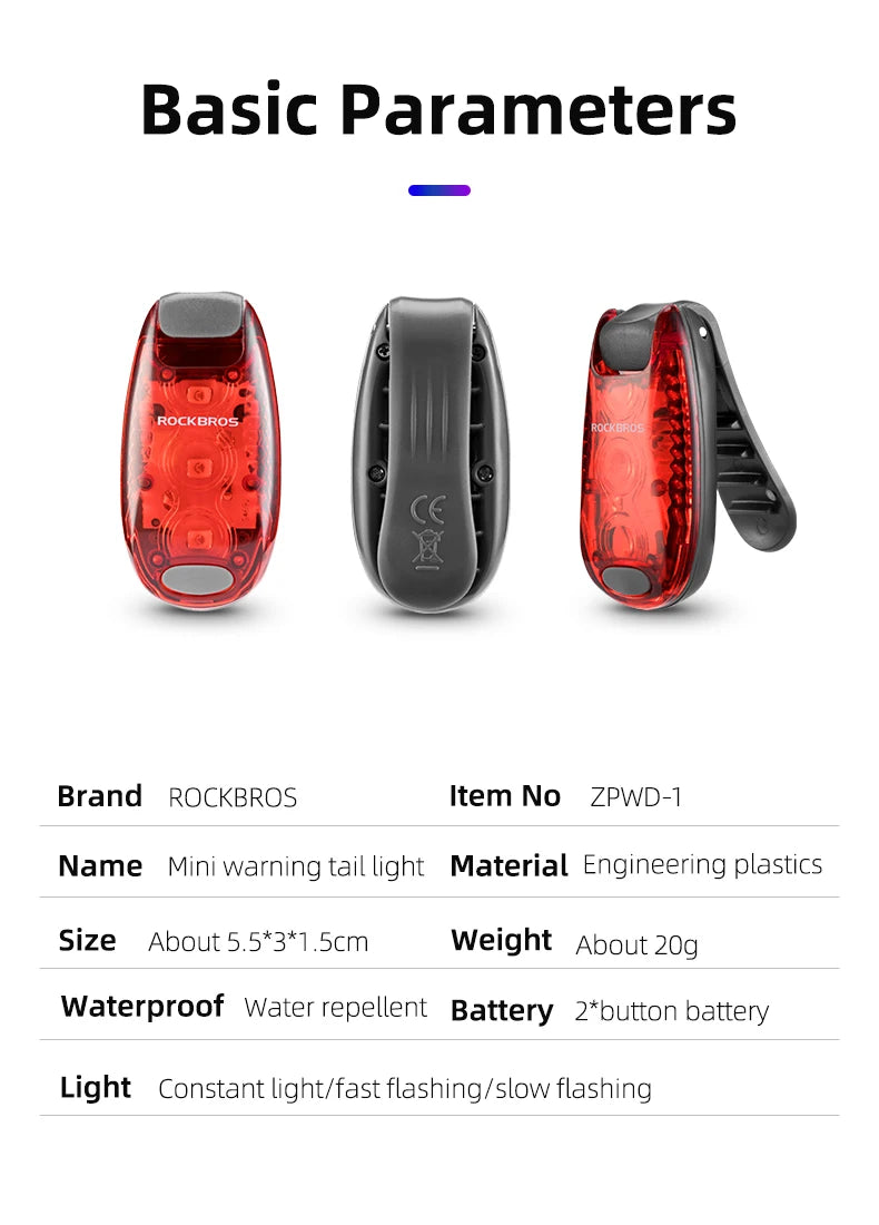 ROCKBROS Bike Rear Light Bicycle Warning Tail Light Cycling Helmet Bag Taillight Lantern Water Repellent Mini Bike Accessories
