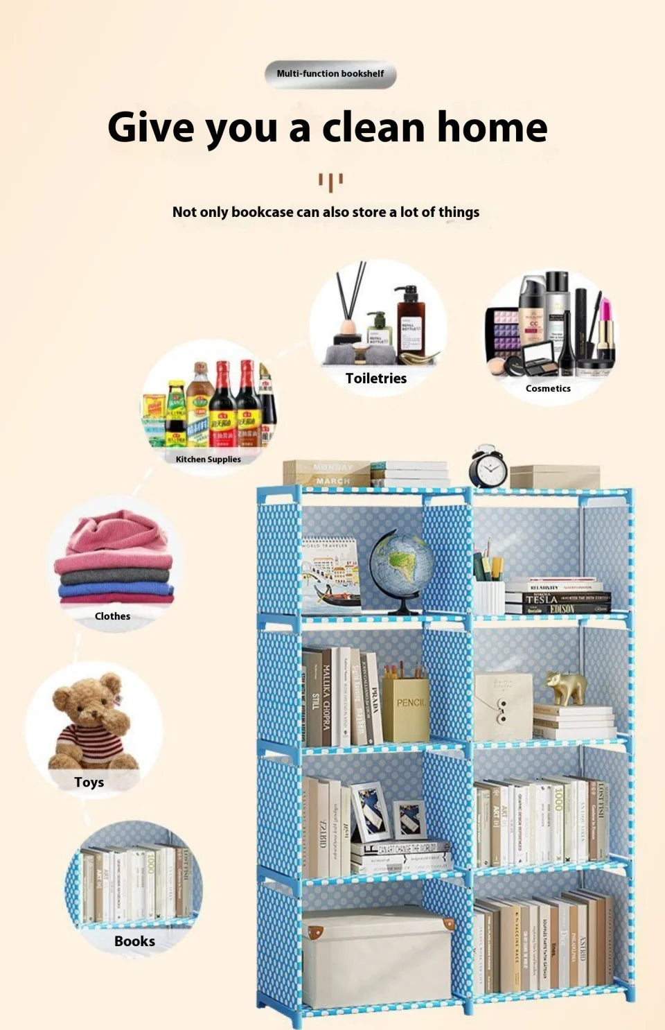Multi-layer Simple Assembled Bookshelf Easy To Assemble Closet Storage Cabinet Portable Children's Sundries Shelf Save Space