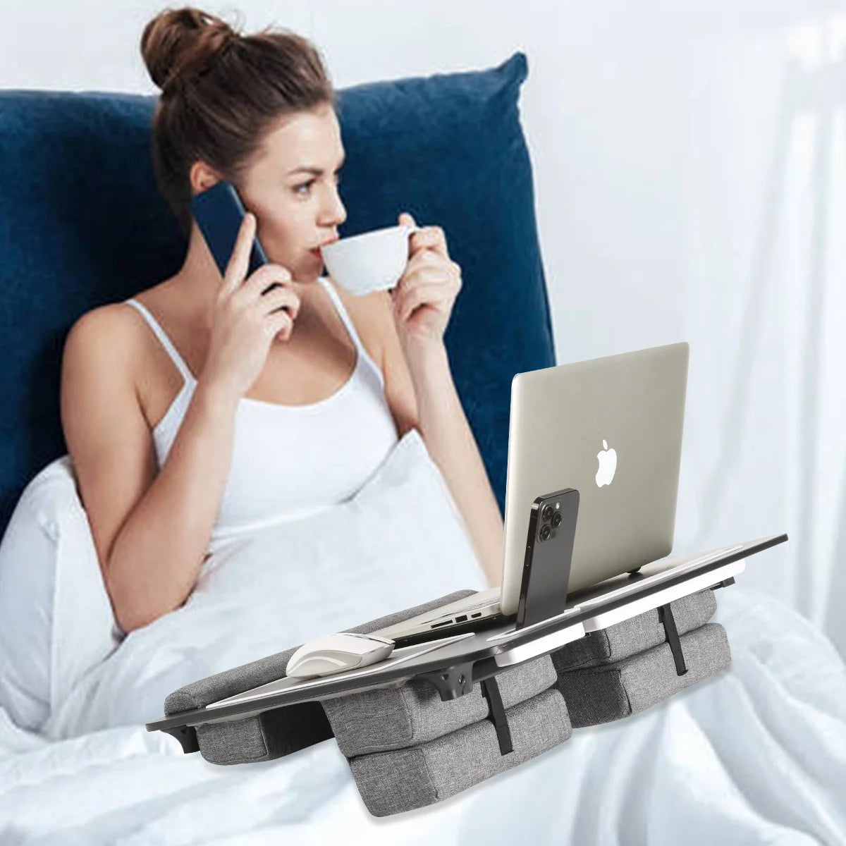 MUMUCC Portable Bed Table For Laptop Folding With Foldable Cushion,Handle,Slot And Mouse Pad, Wooden Gaming Desk