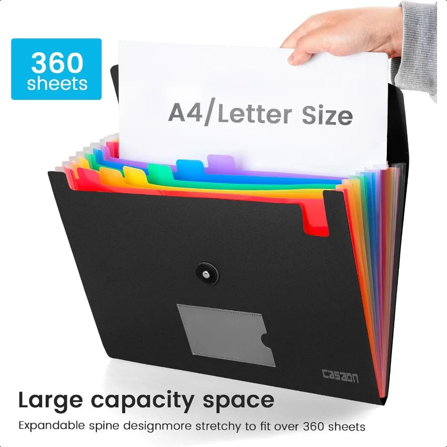 13 Pocket Expanding File Folder Accordian File Organizer A4 Letter Size Paper Document Receipt Holder for School Office Supplie