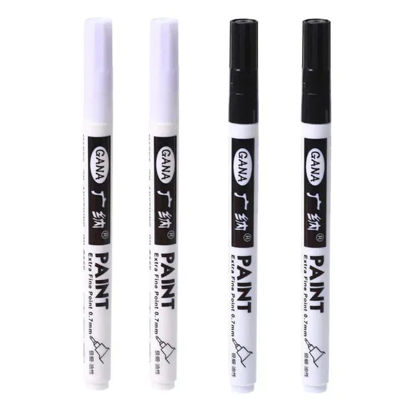 4Pcs/set Oil Based White Black Permanent Paint Markers Pens 0.7mm Extra Fine Waterproof, for Rock Painting, Wood, Metal, Canvas