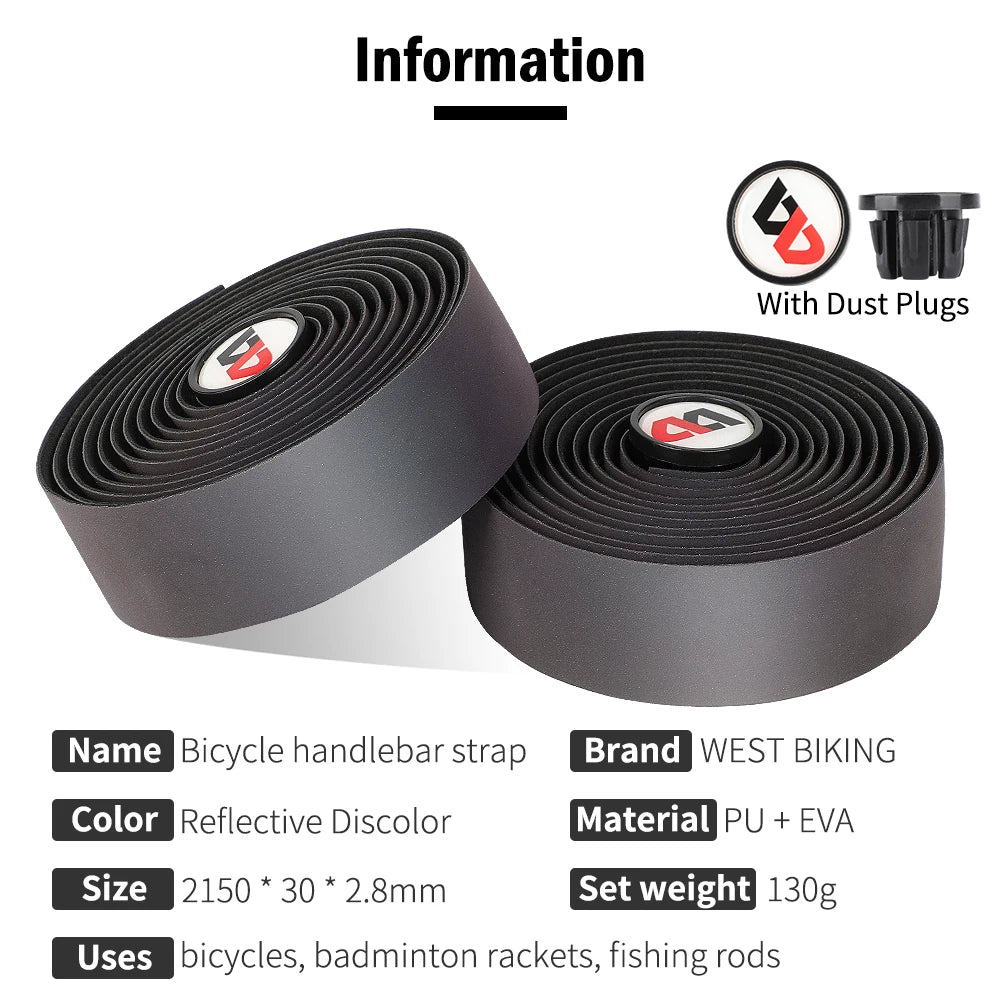 WEST BIKING Bicycle Handlebar Strap Reflective Discolor Bike Handlebar Tape Anti-slip Shock-absorption Handle Strap Cycling Part