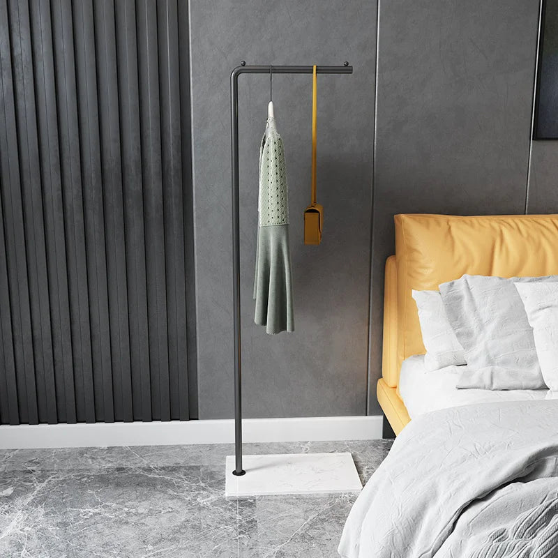 Scandinavian Modern Metal Valet Stand - Freestanding Multipurpose Suit Rack with Special Functions - Bedroom Clothing and Accessories