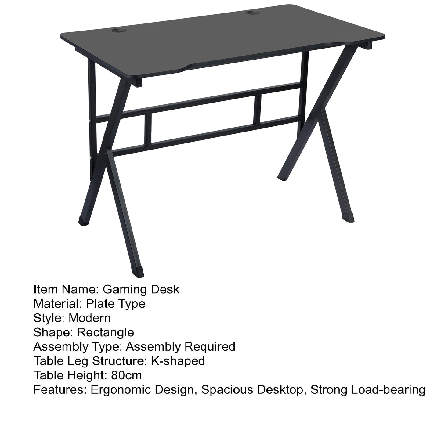 Gaming Desk PC Computer Game Table with X-shaped Steel Legs Sturdy Workstation Standing Desk for Home Office with Cable Holes
