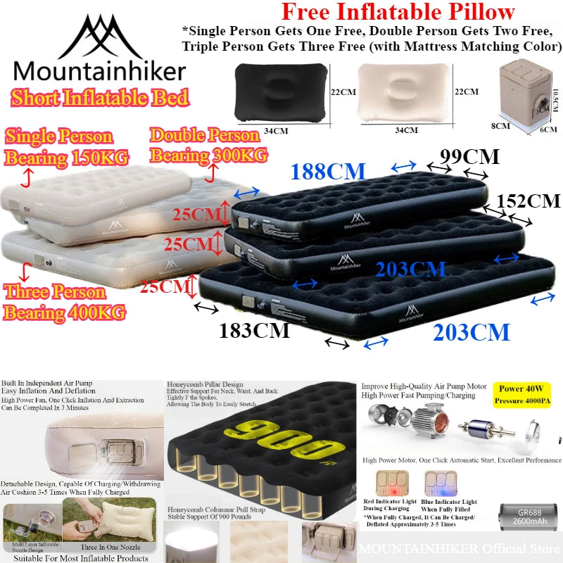 MOUNTAINHIKER Outdoor Inflatable Seating Mat Interior Air Mattress Mats Luxury Built-in Pump Thicken PVC Sleeping Bed Furniture