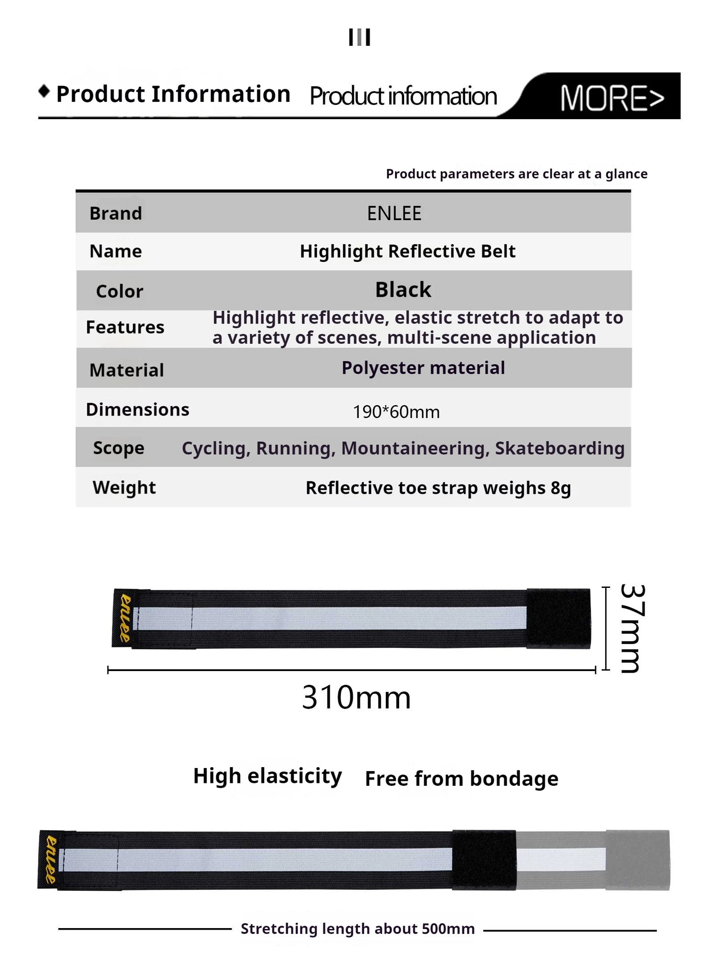 ENLEE Bicycle Trouser Straps Road Bike Night Riding Reflective Gaiters Outdoor Hiking Night Running Trouser Leg Straps