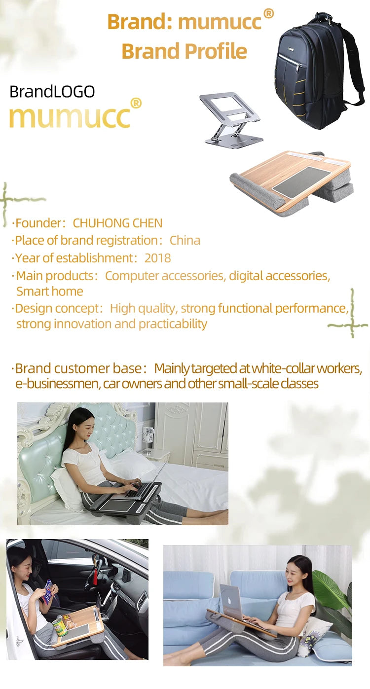 MUMUCC Portable Bed Table For Laptop Folding With Foldable Cushion,Handle,Slot And Mouse Pad, Wooden Gaming Desk