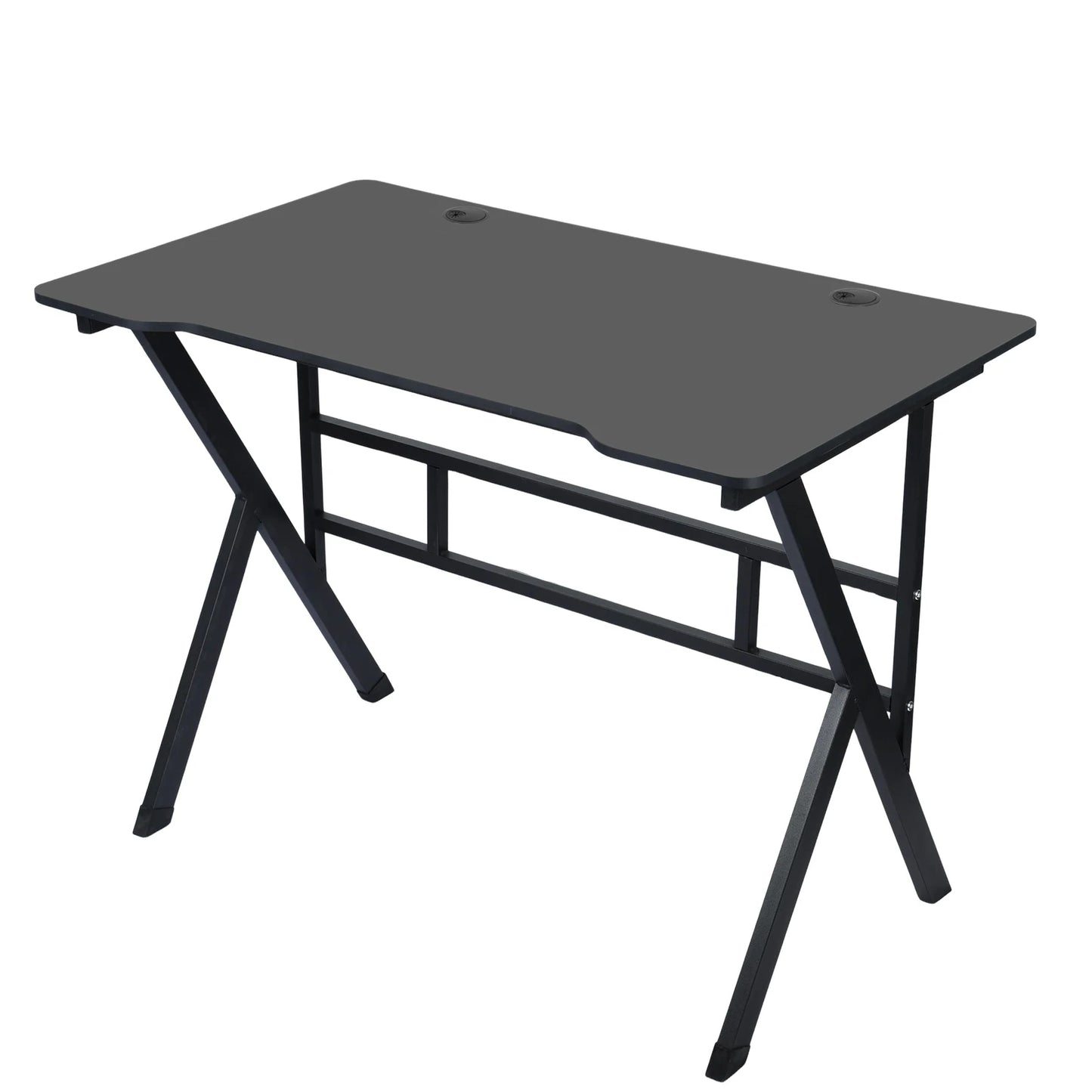 Gaming Desk PC Computer Game Table with X-shaped Steel Legs Sturdy Workstation Standing Desk for Home Office with Cable Holes