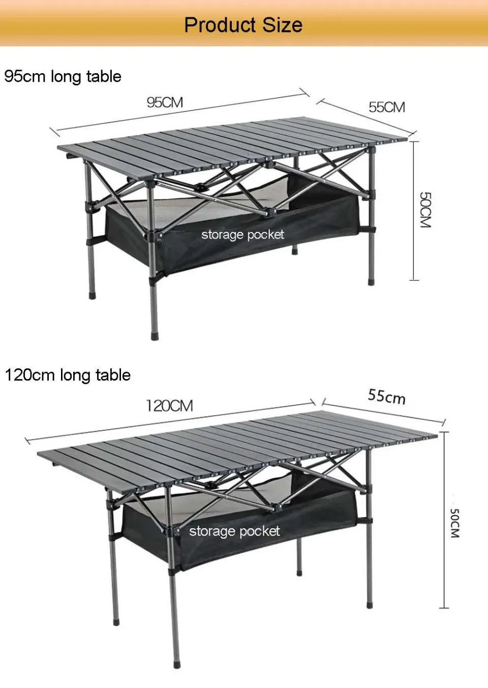 Outdoor Folding Long Table Easy To Install Portable Storage Black Camping Table Barbecue With Net Bag Light Stable Desk Table