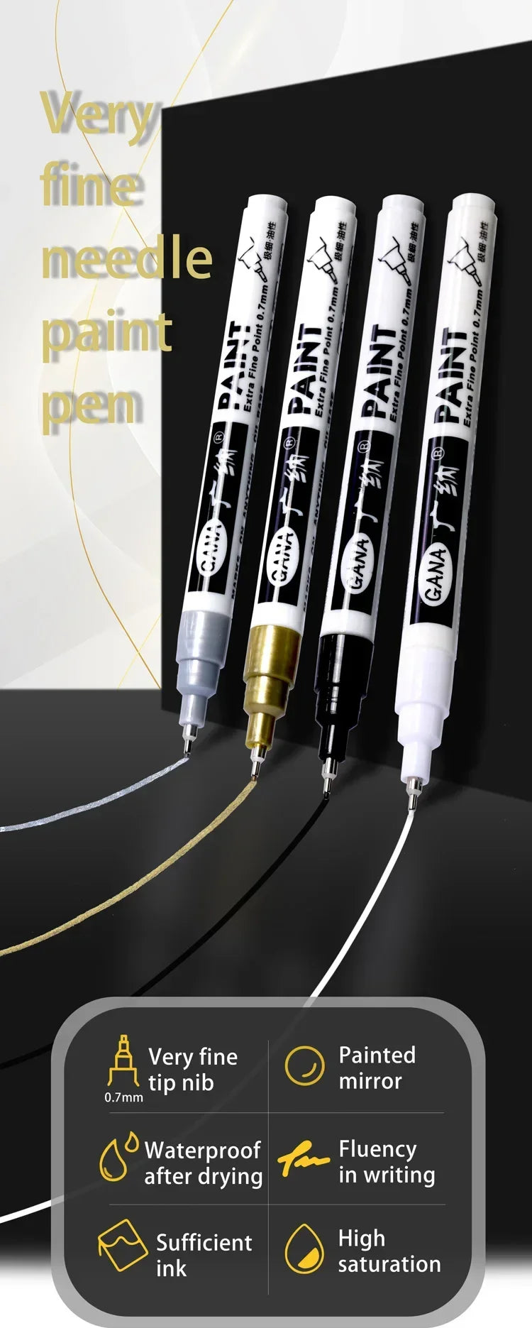4Pcs/set Oil Based White Black Permanent Paint Markers Pens 0.7mm Extra Fine Waterproof, for Rock Painting, Wood, Metal, Canvas