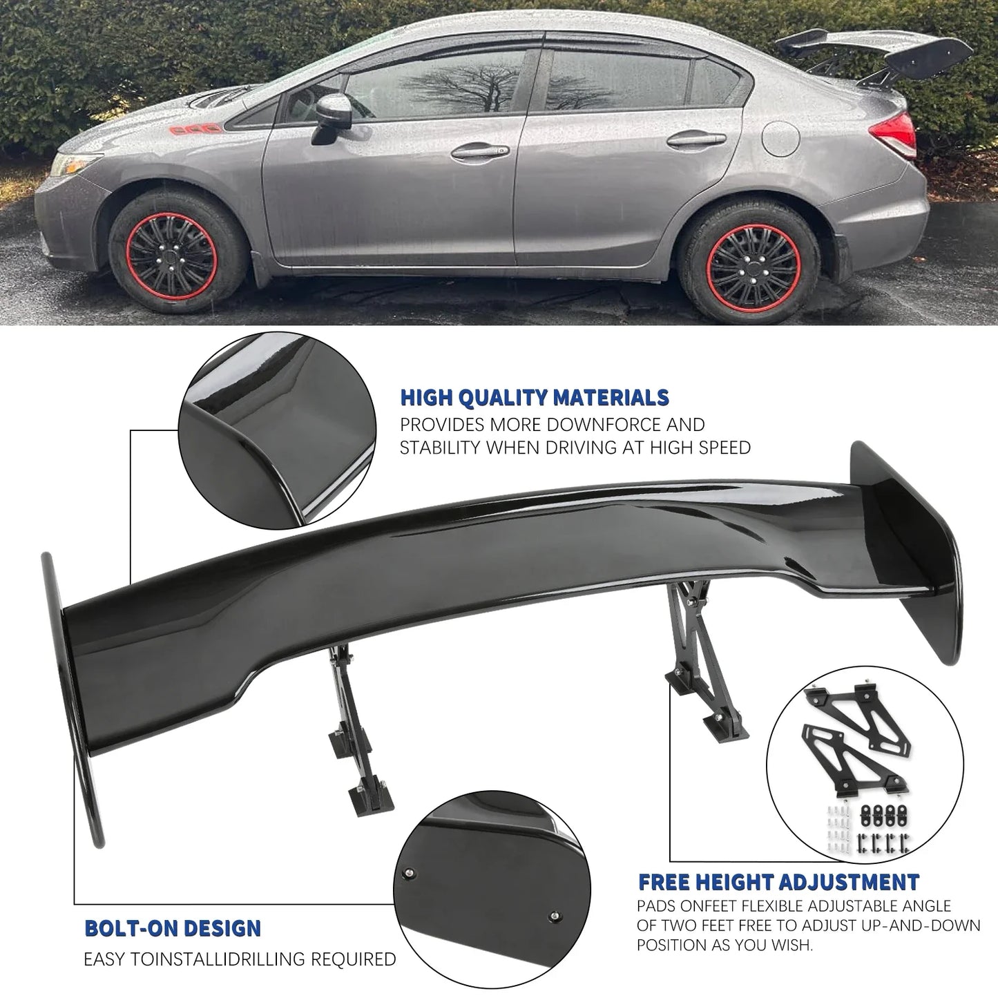 Universal GT Style Rear Spoiler Wing Tail Air Dam For 99% Sedan Body Kit Decoration Racing Car Tuning Accessories