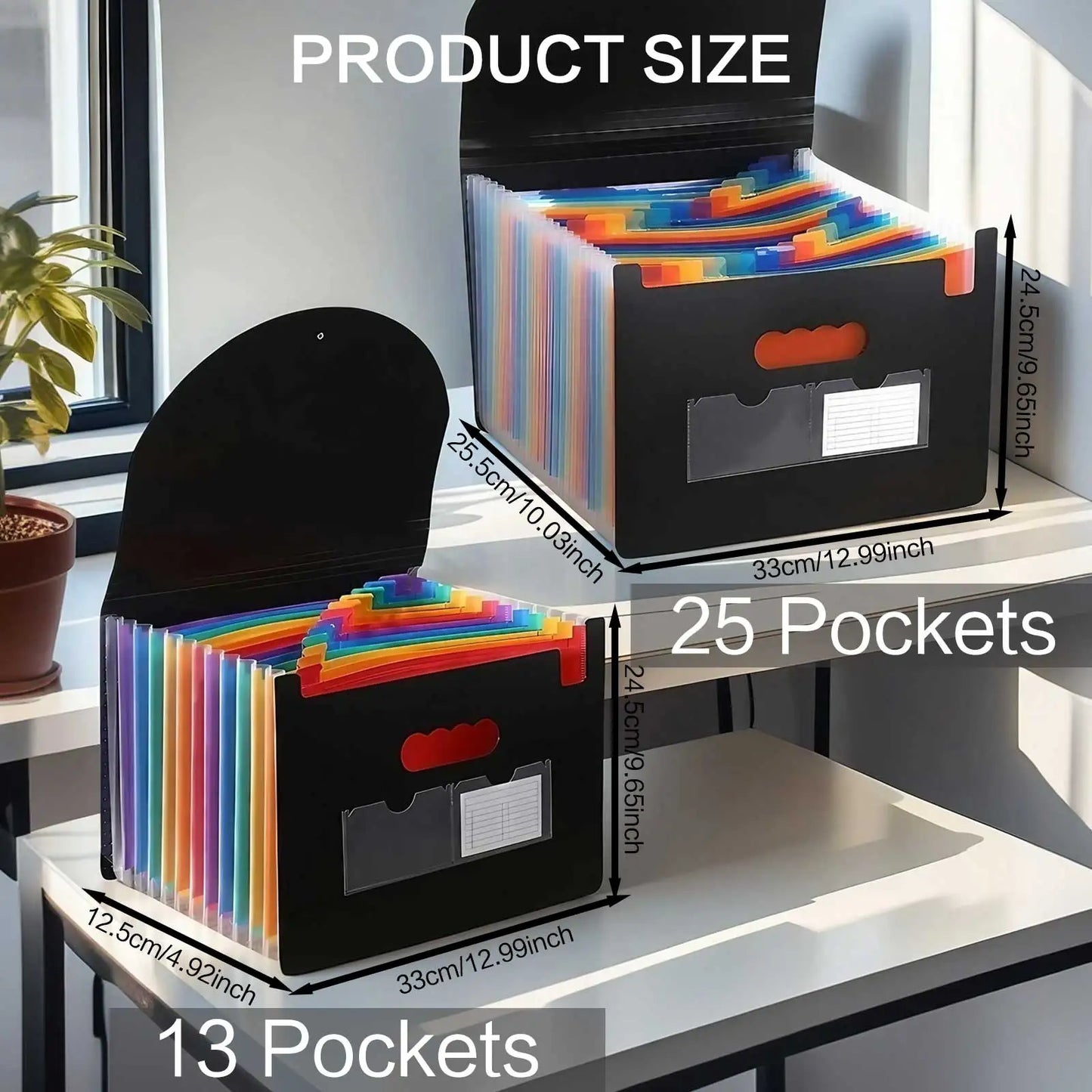 STONEGO Accordion Bag 13/25 Grid Three-side Sealed Flap Folder, Office Document Storage Bag, Durable and Waterproof Design