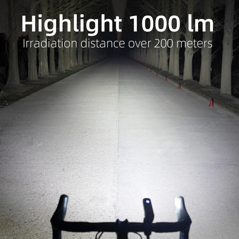 ROCKBROS 1000LM Bike Light Smart Vibration Light Sensing Bicycle Front Light IPX6 Type-C MTB Road Headlebar Cycling Headlights