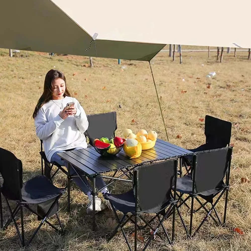 Outdoor Folding Long Table Easy To Install Portable Storage Black Camping Table Barbecue With Net Bag Light Stable Desk Table