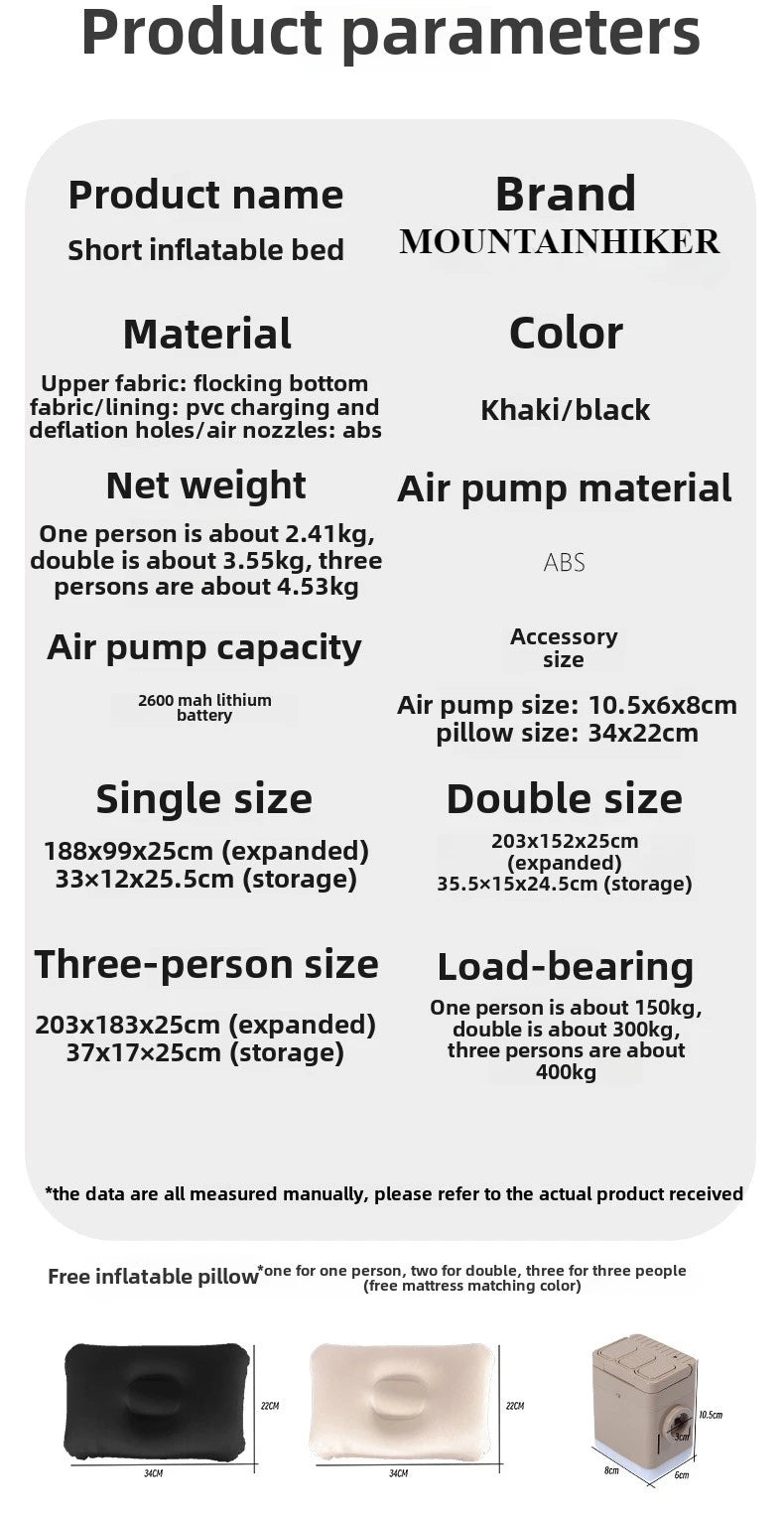 MOUNTAINHIKER Outdoor Inflatable Seating Mat Interior Air Mattress Mats Luxury Built-in Pump Thicken PVC Sleeping Bed Furniture