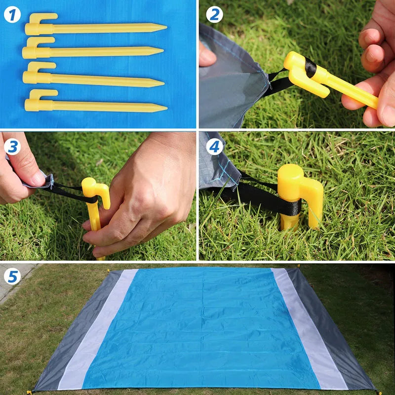 Oversized Sandproof Beach Picnic Mat Waterproof Pocket Beach Blanket Outdoor Tent Sunscreen Foldable Lightweigh Beach Towels
