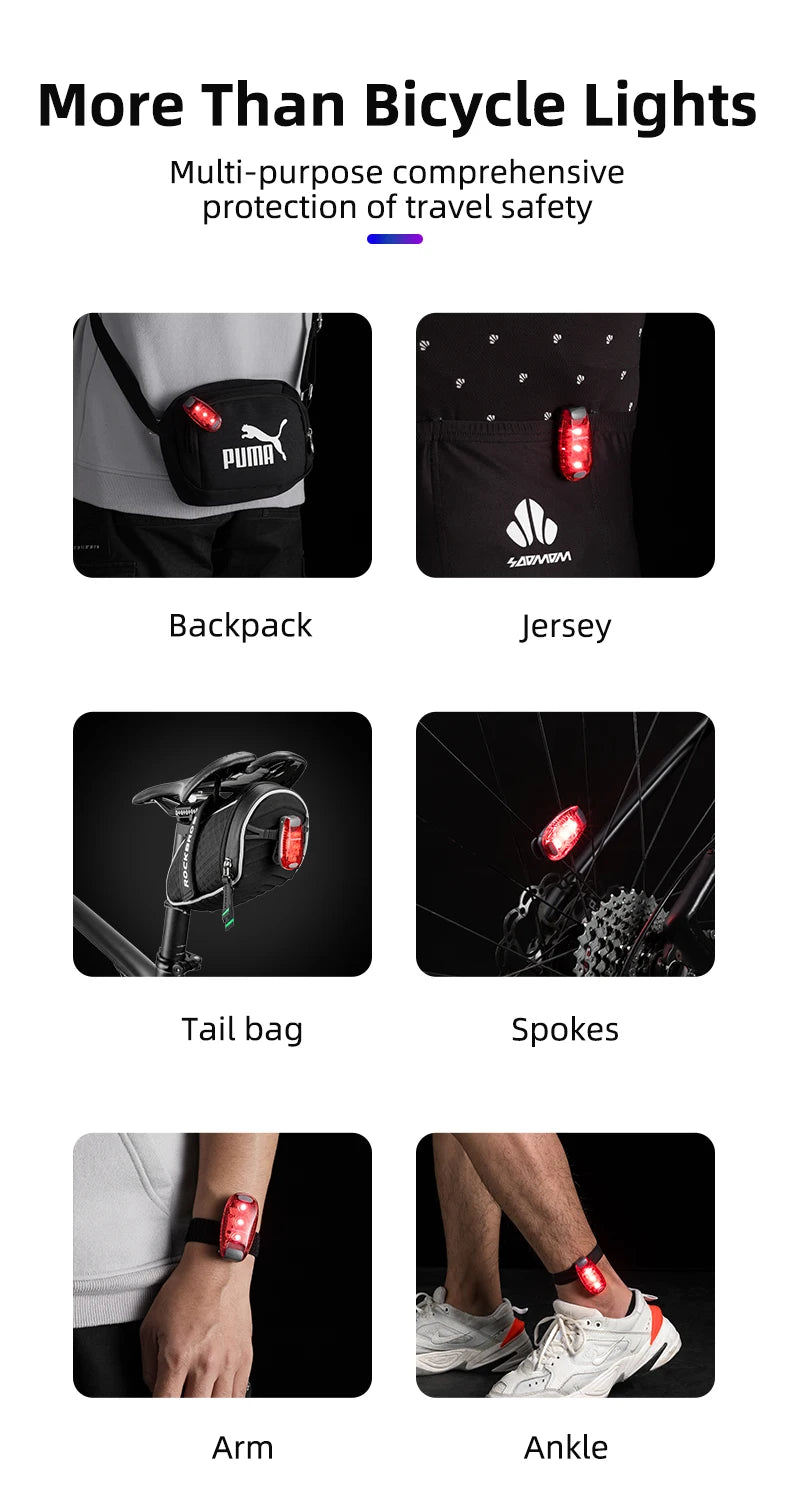 ROCKBROS Bike Rear Light Bicycle Warning Tail Light Cycling Helmet Bag Taillight Lantern Water Repellent Mini Bike Accessories