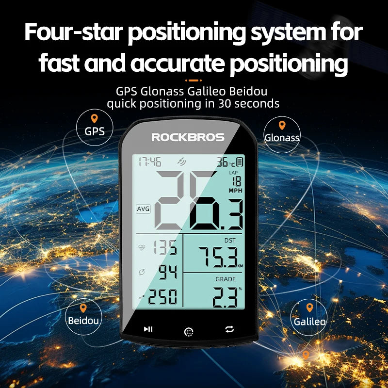 ROCKBROS M1 GPS Bicycle Computer Bluetooth 5.0 ANT+ Wireless Speedometer MTB Road Bike Ciclismo Speed Meter for Garmin Zwift