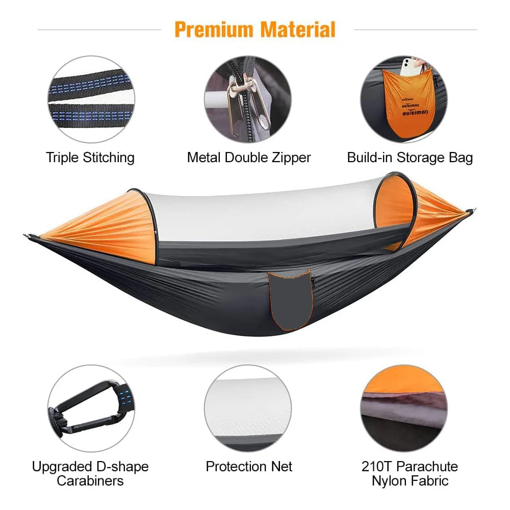 3 in 1 Camping Hammock with Mosquito Mesh Automatic Quick Opening Nylon Hammock Anti-Mosquito hanging Hammock tent for Outdoor