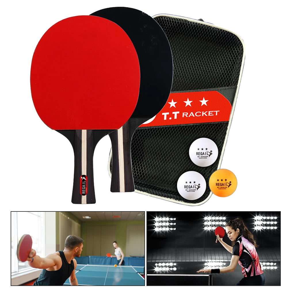 Table Tennis Racket 2 Rackets & 3 Balls Table Tennis Paddles Professional Ping Pong Paddle with Bag for Beginners Training Game