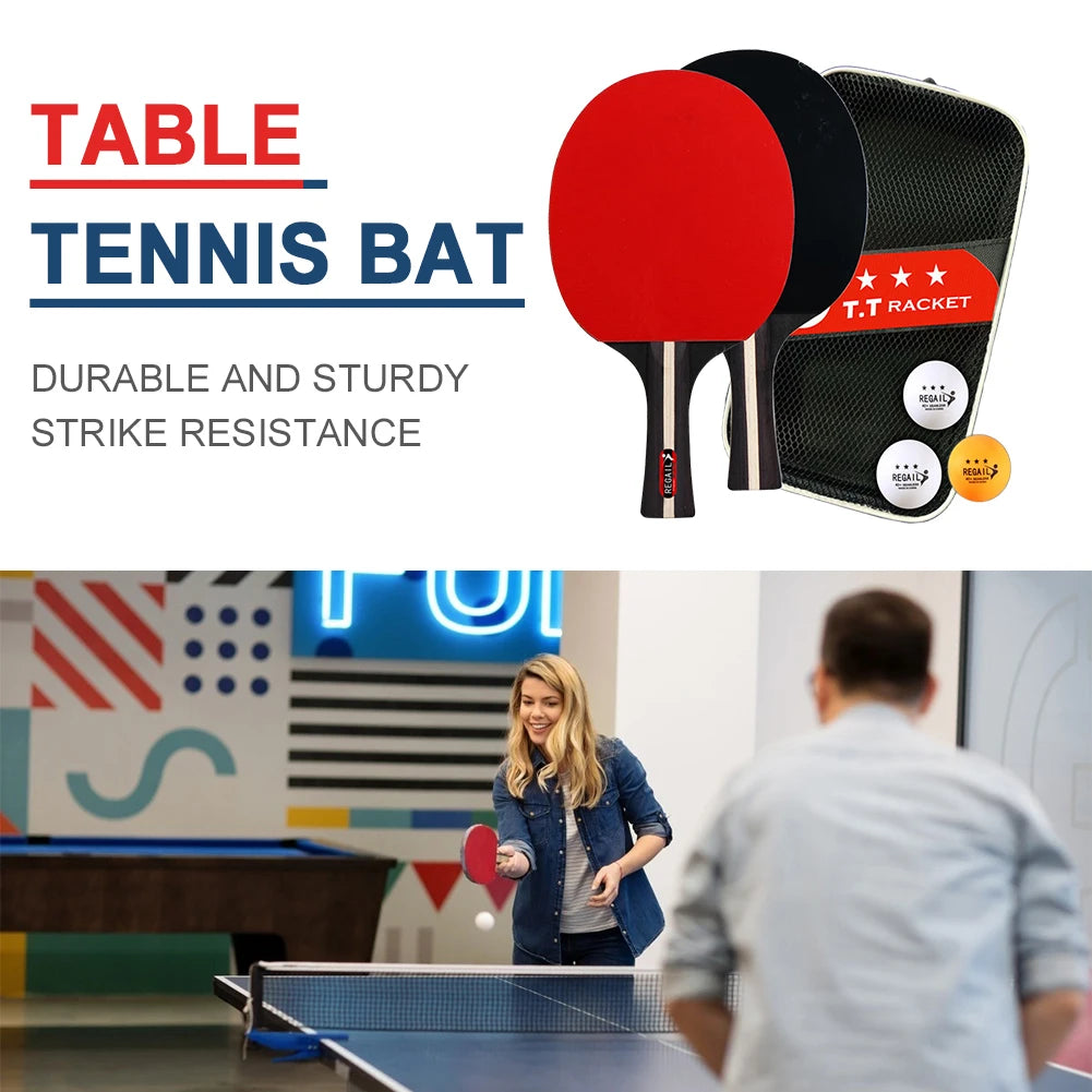 Table Tennis Racket 2 Rackets & 3 Balls Table Tennis Paddles Professional Ping Pong Paddle with Bag for Beginners Training Game