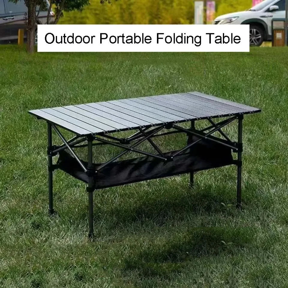 Outdoor Folding Long Table Easy To Install Portable Storage Black Camping Table Barbecue With Net Bag Light Stable Desk Table