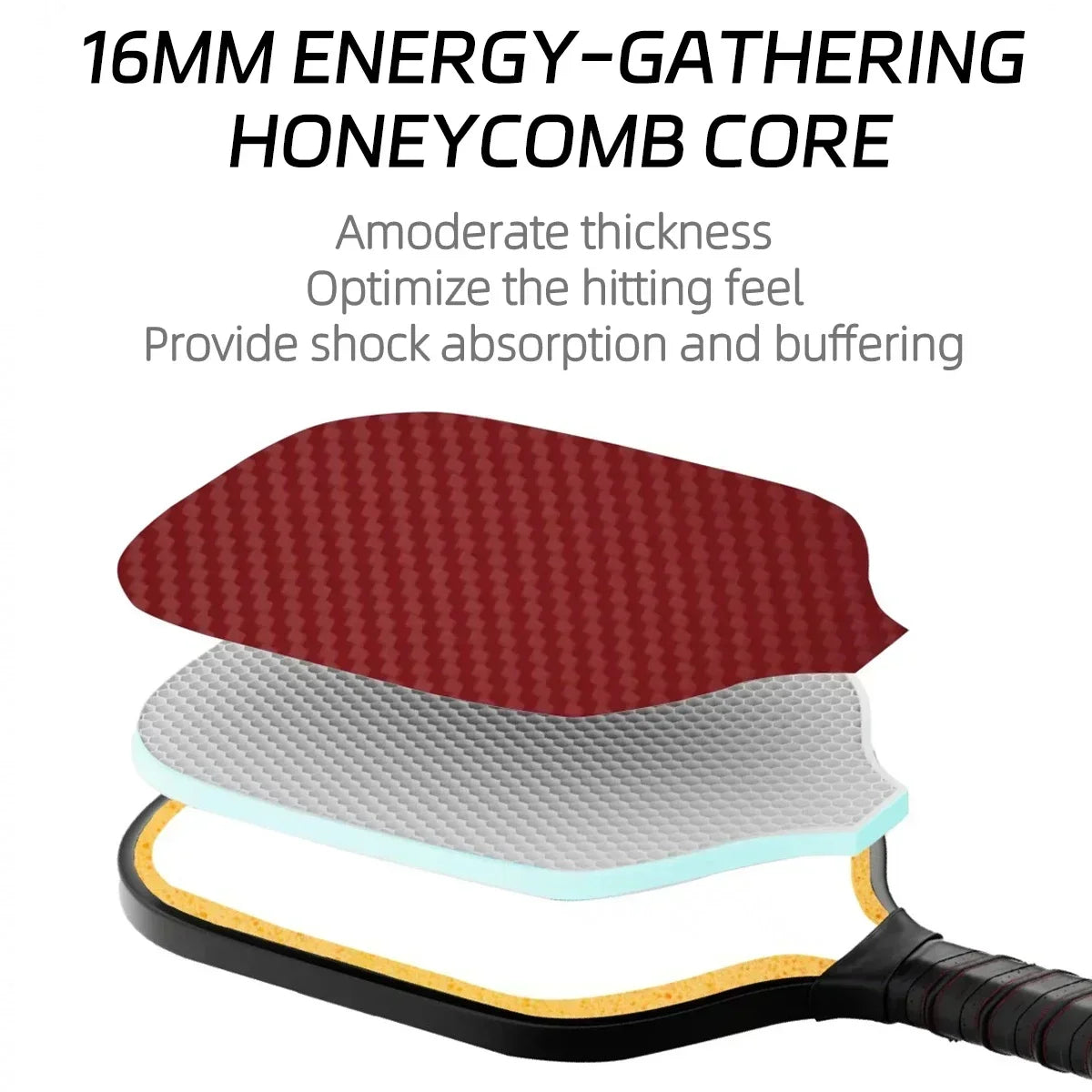 RUBY Pickleball Paddle Thermoformed Unibody Red 100% Kevlar Carbon Fibre 16MM Honeycomb Core Professional Pickleball Racket