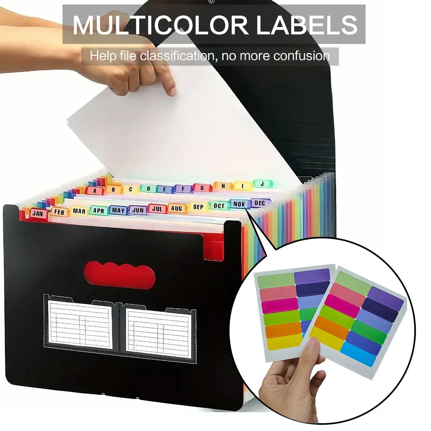 STONEGO Accordion Bag 13/25 Grid Three-side Sealed Flap Folder, Office Document Storage Bag, Durable and Waterproof Design