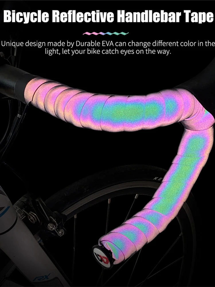WEST BIKING Bicycle Handlebar Strap Reflective Discolor Bike Handlebar Tape Anti-slip Shock-absorption Handle Strap Cycling Part