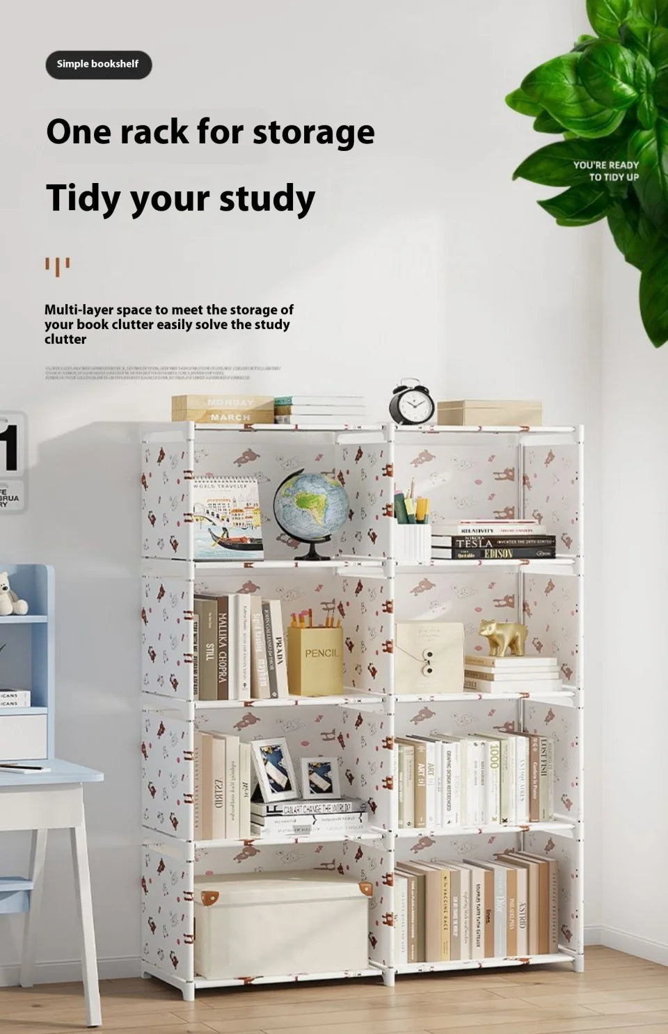 Multi-layer Simple Assembled Bookshelf Easy To Assemble Closet Storage Cabinet Portable Children's Sundries Shelf Save Space