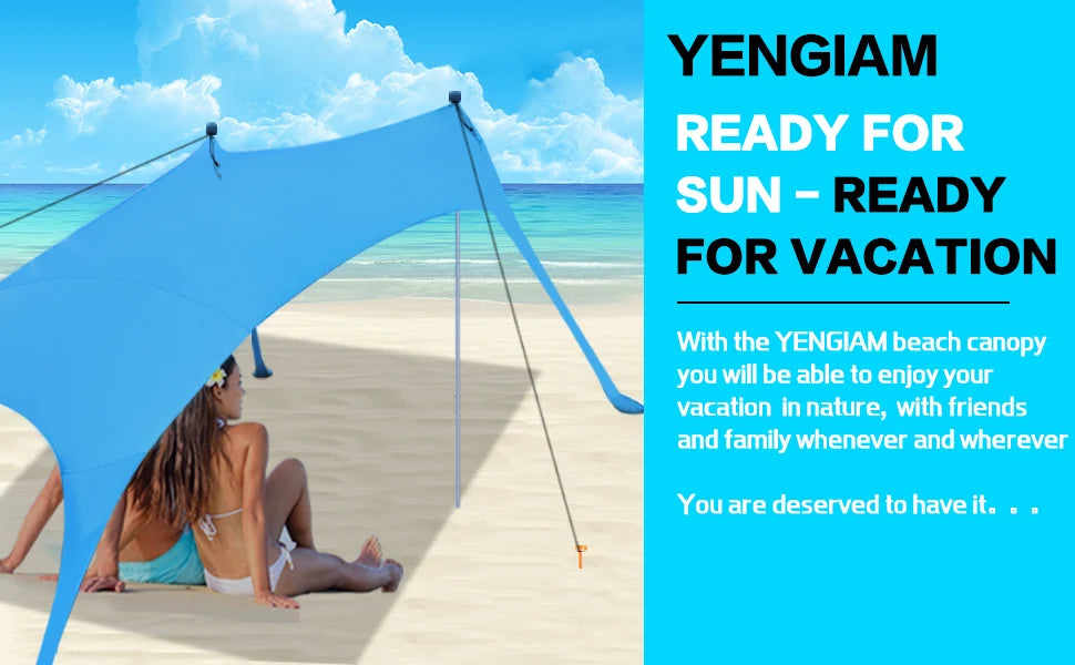 Outdoor Beach Sun Shade Portable UV Protection Family Camping Beach Tent Canopy with Storage Bag for Beach Camping Party Picnic