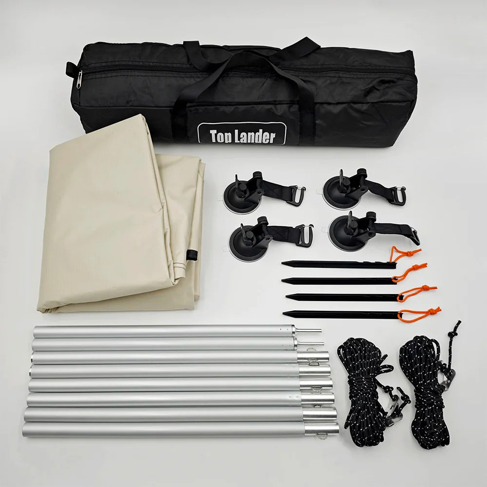 Manta Ray Car Side Awning Black Coating Tarp with Suction Cup Anchor Outdoor Camping Tourist SUV Tent Shade Waterproof Anti UV