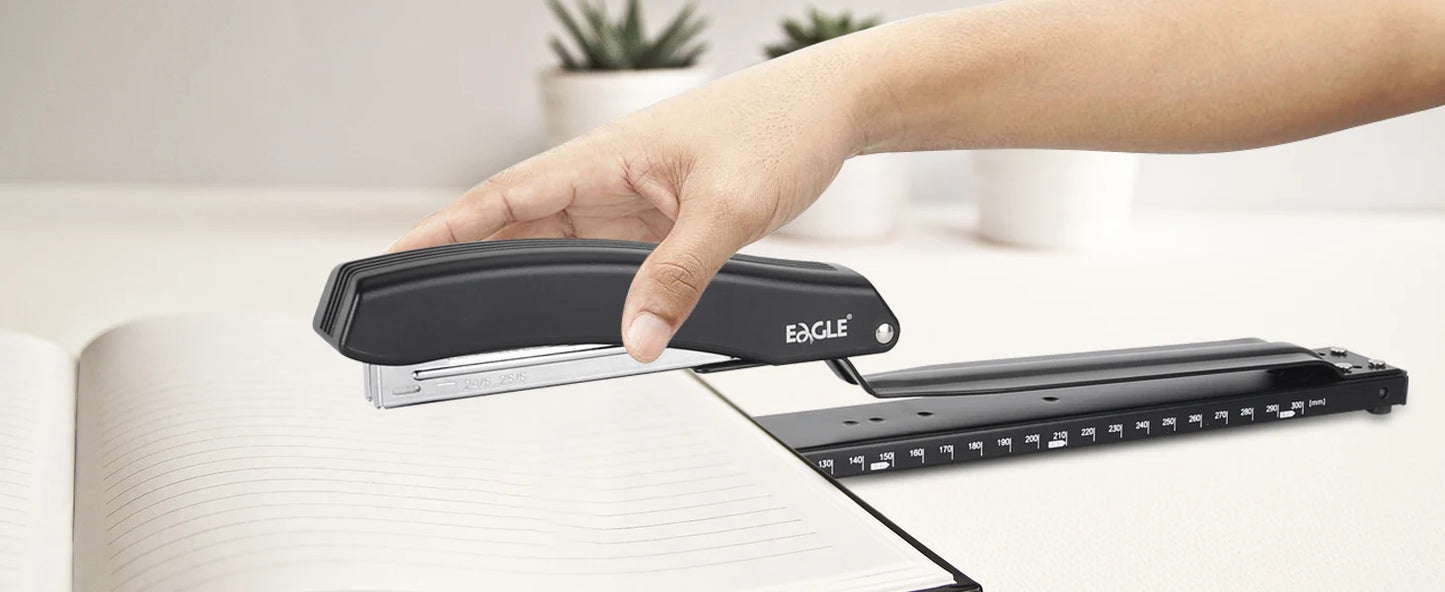 Eagle LONG-ARM Stapler With Built-in Ruler & Adjustable Paper Guide, Rotatable anvil, school and office binding supplies