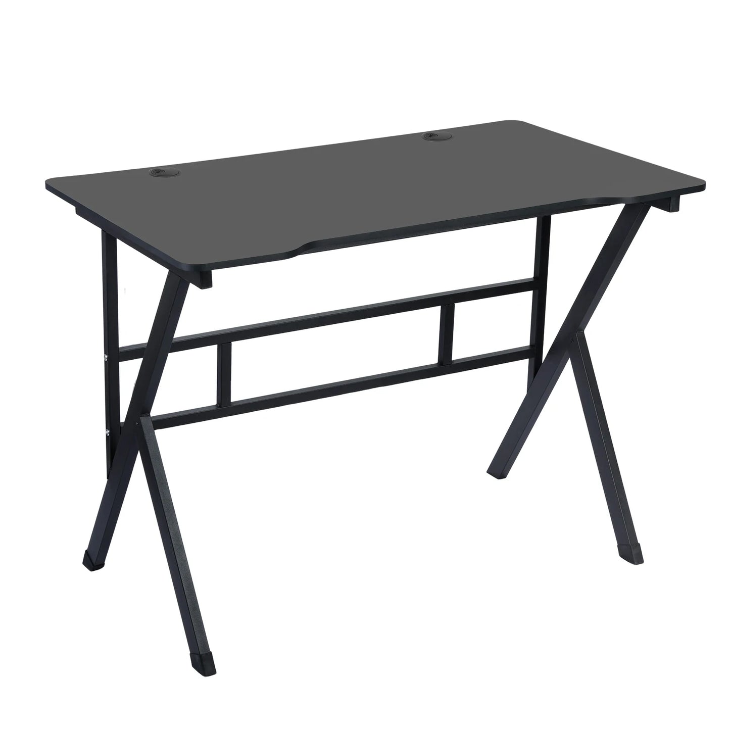 Gaming Desk PC Computer Game Table with X-shaped Steel Legs Sturdy Workstation Standing Desk for Home Office with Cable Holes
