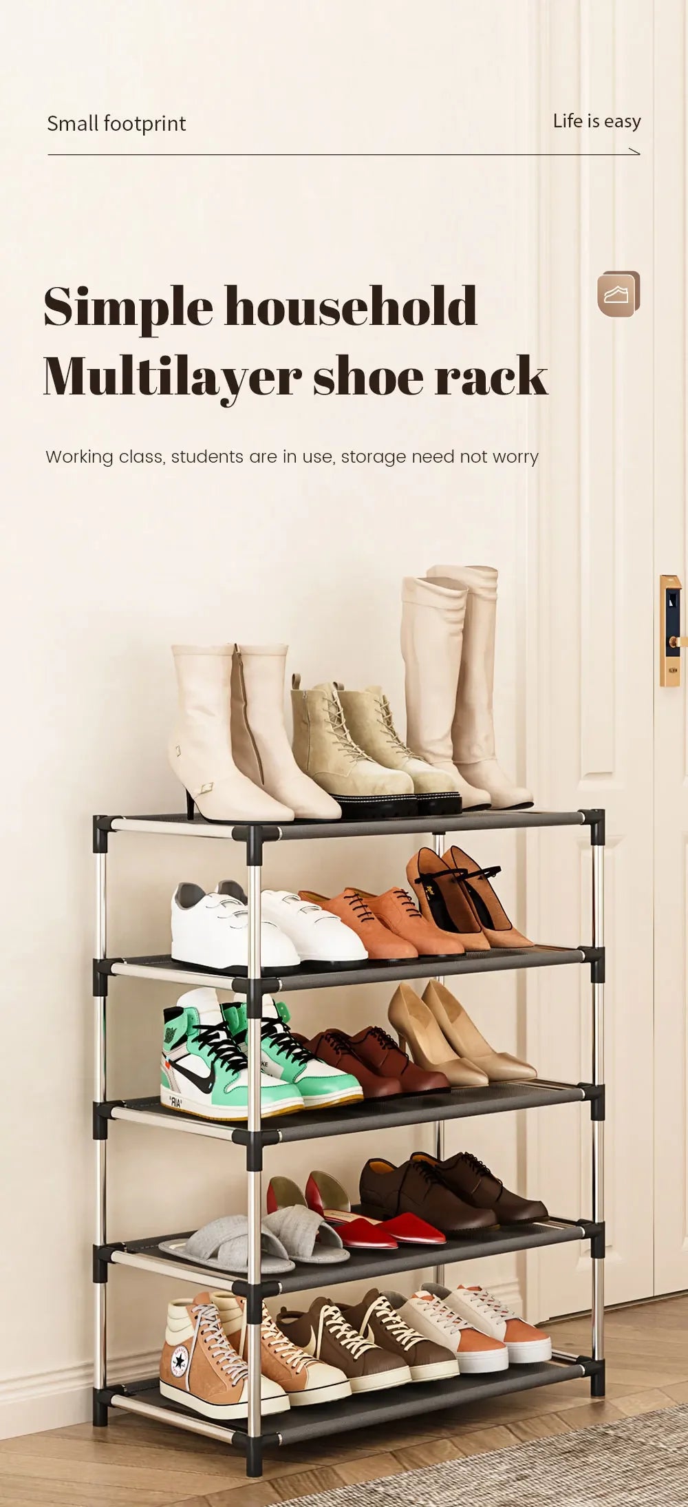 Stylish Shoe Rack Metal Simple Shoe Shelf Footwear Organizer Stand Holder Space-saving Black Shoe Shelf for Living Room