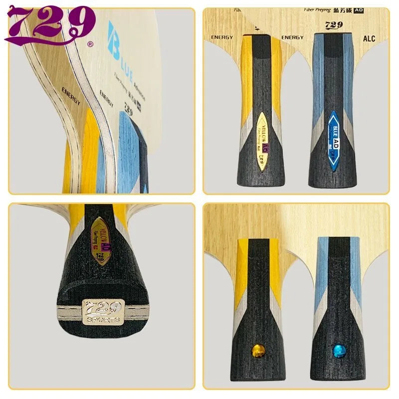 Original 729 Friendship Yellow ALC Table Tennis Blade 5 Wood 2 Arylate Carbon Professional Ping Pong Blade Blue ALC Offensive