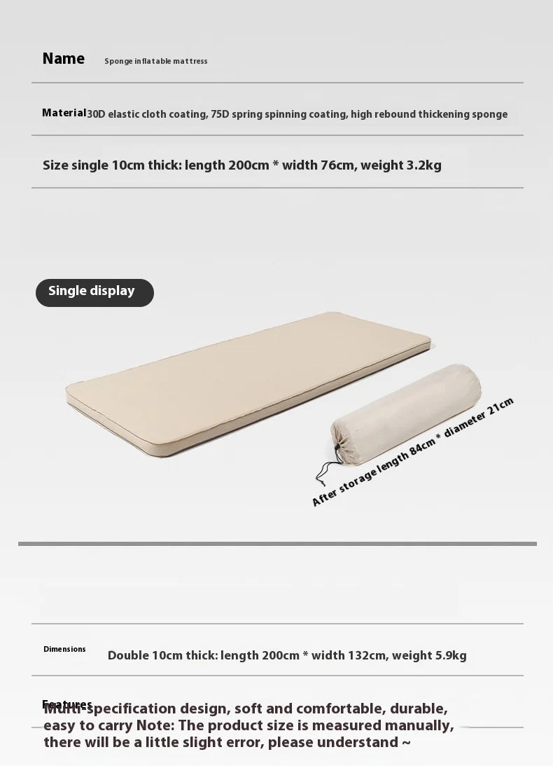 Lohascamping double Self-inflating Mattress 10cm Compact Folding Camping Mat Sleeping Bed Pad 1-2 Person floor tent Air Mat