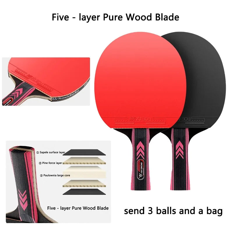 Table Tennis Racket Set Professional 7/5-Ply Wood with Pimples-in Rubber Includes 2 Rackets,3 Ping Pong & Box for Beginners