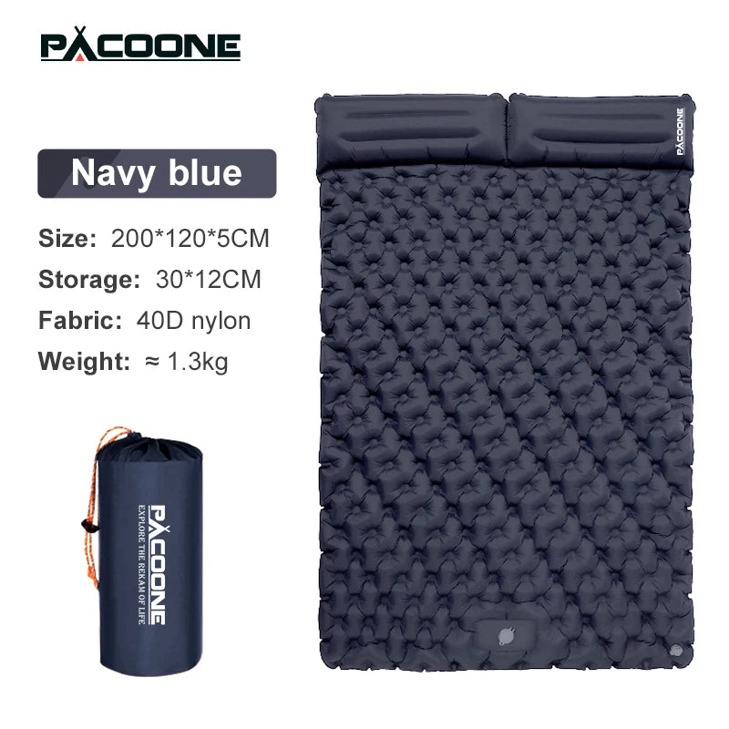 PACOONE Double Sleeping Pad Camping Mattress 2 Person Extra Thick Queen Camping Pads Tent Mattress for Adults (Foot Pump) New