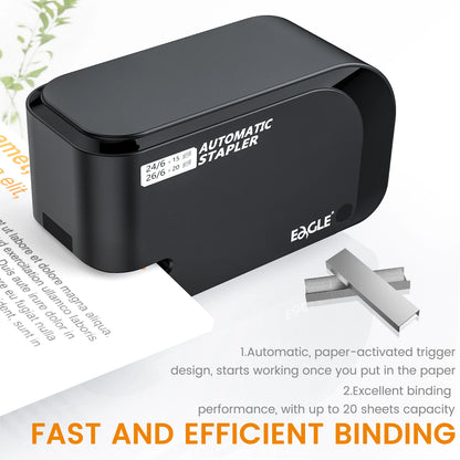 EAGLE automatic electric Stapler,  With free 2000 staples, 20-sheet capacity, Dual power supply, office,school binding supplies