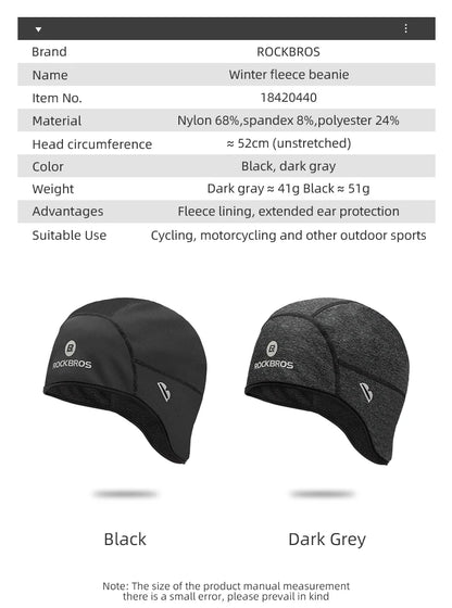 ROCKBROS Winter Caps Windproof Thermal Fleece Hats Bicycle Cap Ski Riding Motorcycle Cycling Hat Bandana Ciclismo Headband